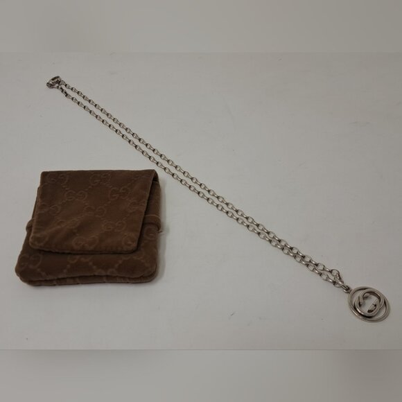 Gucci Women's Interlocking GG Logo Chain Necklace Sterling Silver AG 925 11" - Picture 1 of 16